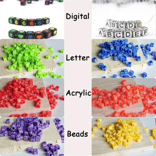 6*6 mm Mix Digital Letter Acrylic Beads Square Flat Alphabet Cube Loose Spacer For Jewelry Making Handmade Diy Bracelet Necklace