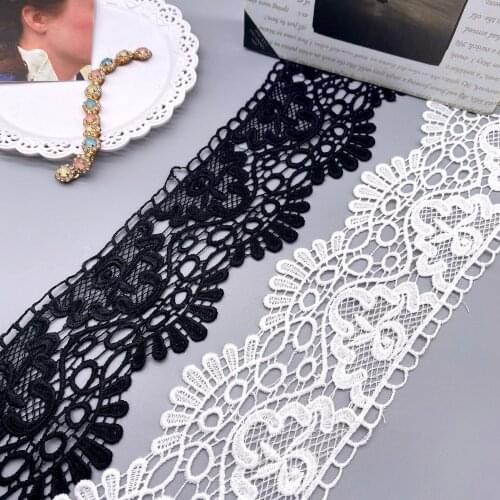 2Meters Hollow Out Floral Embroidered Cotton Lace Ribbon 9cm Wide Black White Water Soluble Lace Tape DIY Handmade Crafts Fabric