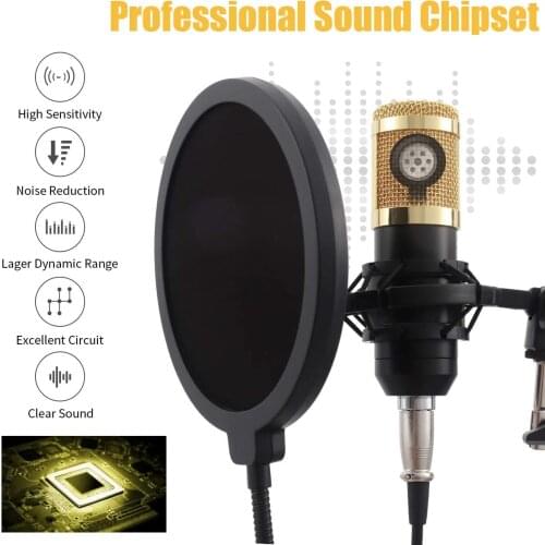 BM800 Condenser Microphone Kit Studio Podcast Microphone with Mic Suspension Scissor Arm Shock Mount for Streaming Recording