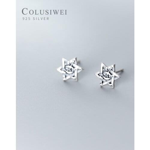 COLUSIWEI Authentic 925 Sterling Silver Vintage Hexagram Stud Earrings For Women Mysterious Eyes Korea style Fashion Jewelry
