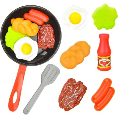 Children Kitchen Food Toys Simulation Frying Pan Vegetables Steak Bread Hot Dog Omelette Play Toy Set for Kids Girls Education
