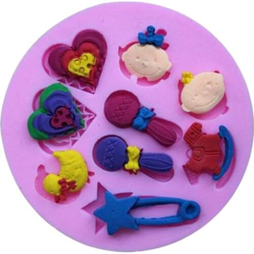 Baby Toys Rubber Duck&Trojan&Shake Sand Fondant Cake Silicone Mold Pastry Candy Mould Soap Ice Cube Molds DIY Baking Tools