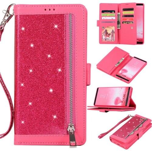 For Samsung S10 S8 S9 Plus S10e Note 9 8 Glitter Zipper Wallet Card Slot Case For Samsung A6 Plus A5 A7 A8 2018 A750 J5 J7 2017