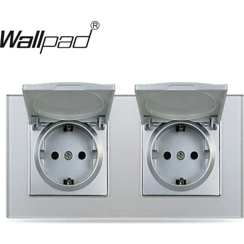 Double Silver EU Schoku Wall Power Socket with Dust Cap 156*86mm Wallpad Crystal Glass 220V AC 16A German has Cover