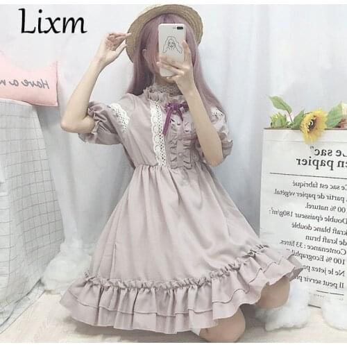 Kawaii Japanese Lolita Dress Lavender Women Tea Party Vintage Sweet Classical Maid Cos Lantern Sleeves Fairy Dress Cute