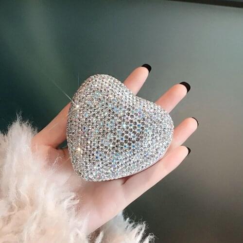 Shining Diamond Wedding Ring Box with LED Light Heart Shape Jewelry Case Packaging Storage Box Ring Organizer Women Gifts Pink