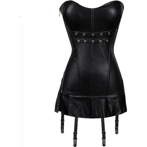 Synthetic Leather Corset Belt Strap Korset Fish Boned Bustier Side Zipper Steampunk Gothic Underbust Corset