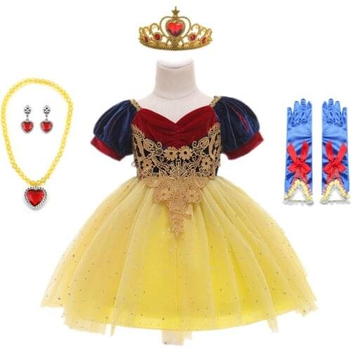 Princess Snow White Dress up Costume for Babies Girls Kids Puff Sleeve Costumes Child Party Birthday Fancy Gown