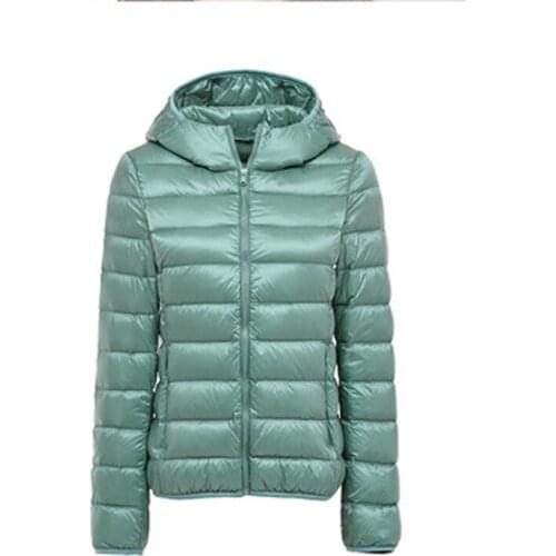 Solid Thin White Duck Down Jacket Short Stand Collar Hooded Fashionable Slim Autumn Winter Large Size Veste Femme Basic Coat