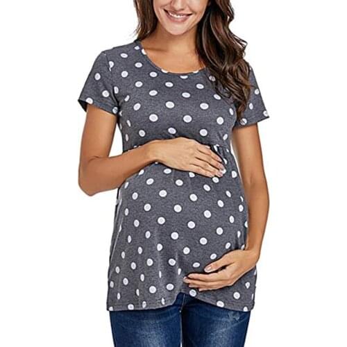 Summer Women Maternity Short Sleeve Fashion Dot Printed Pregnant Round Neck Tops Pregnancy Loose T-shirt Clothes Plus Size#G4