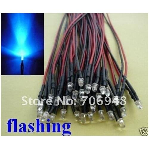 Mix 100pcs 3mm Blue Flashing Pre Wired LED Diode 12V Lamp 20cm bulb