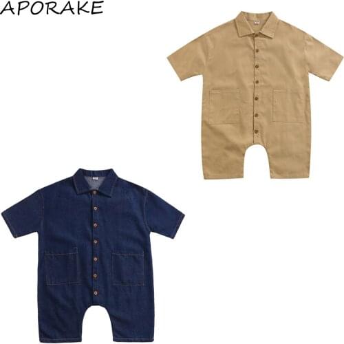 2021 0-5Y Casual Kids Boys Girls Denim Romper Overalls Pockets I LOVE MY MUMMY Letter Print Back Long Sleeve Loose Jumpsuit Fall