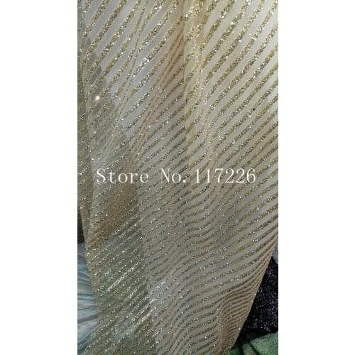Fashion gold Embroidery African Lace glued glitter sequins Lace Fabric JRB-101909 For Nigerian Wedding Dress