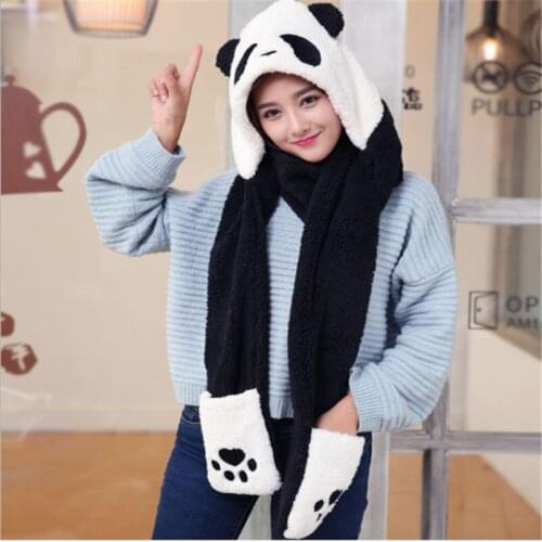 Three-piece set of cute panda hat scarf gloves for autumn and winter