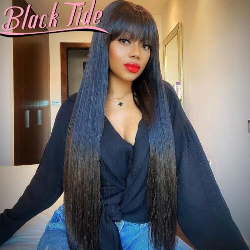 Bone Straight Human Hair Wig Bob Wig With Bangs Remy 150% Wigs With Bangs Full Machine Made Wig Human Hair Wigs With Bangs