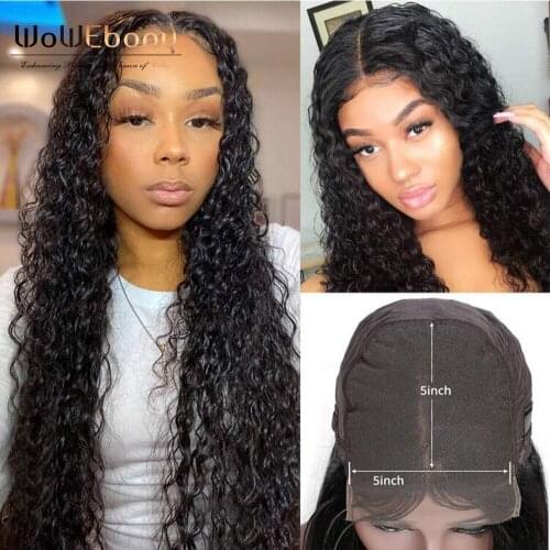 Deep Wave Lace Closure Wig Pervian Remy 5X5 HD Lace Front Human Hair Wigs 180% Transparent Lace Closure Wig Deep Part For Women