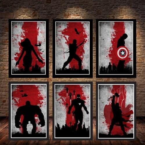 Marvel Superhero Anime Poster Captain America Iron Man Minimalist Canvas Paintings Vintage Wall Art for Kids Room Decor