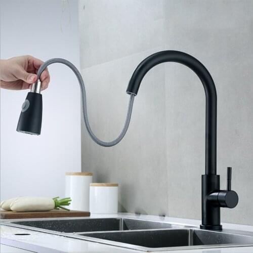 Kitchen Faucet Two Function Single Handle Pull Out Mixer Hot and Cold Water Taps Black