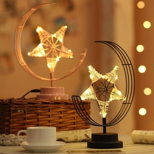 LED Star Table Lamp Battery/USB Powered Bedside Light Iron Frame Desk Light Bedroom Wedding Party Holiday Decoration Lamp