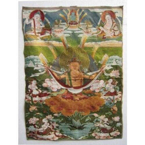 Tibet Buddhist Silk Inwrought Buddha Thangka Tangka