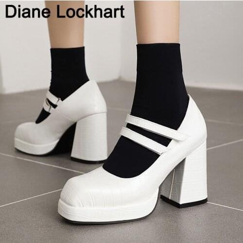 Sexy Embossed Pumps Buckle Strap Square Toe Summer Casual Ladies Student Party Platform Shoes Zapatos De Mujer Dropshipping