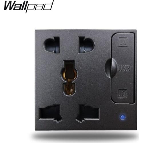 Wallpad S6 Black White 5 Pin Universal Wall Electric Socket With Double 3.1A USB Charging Ports Modular DIY Free Combination