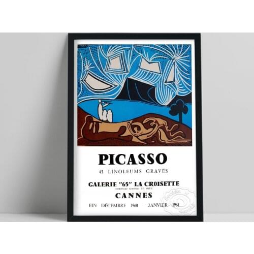 Pablo Picasso Vintage French Exhibition Poster, Picasso 45 Linoleums GravéS Prints Art, Cubism Wall Art, Vintage Abstract Decor