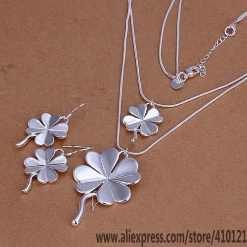 S184 High Quality Anniversary Jewelry Sets,Wholesale Fashion Jewelry Elegant Charms Fashion Four-Leaved Clover Earrings Necklace