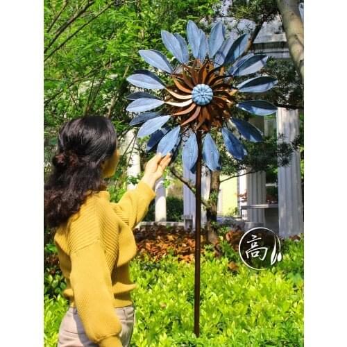Iron Art Fairy Garden Decor Wind Sculpture Rotary Windmill Home Garden Decoration Courtyard Villa Creative Ornament Landscape