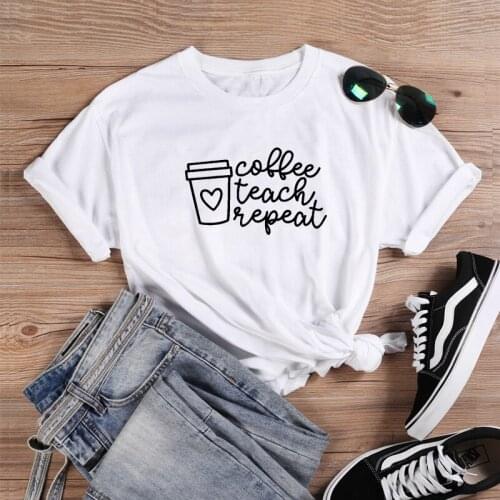 COFFEE Printed Women T Shirt Cotton Casual Funny T Shirts Women Short Sleeve Tee Shirt Femme Harajuku Top Black & White
