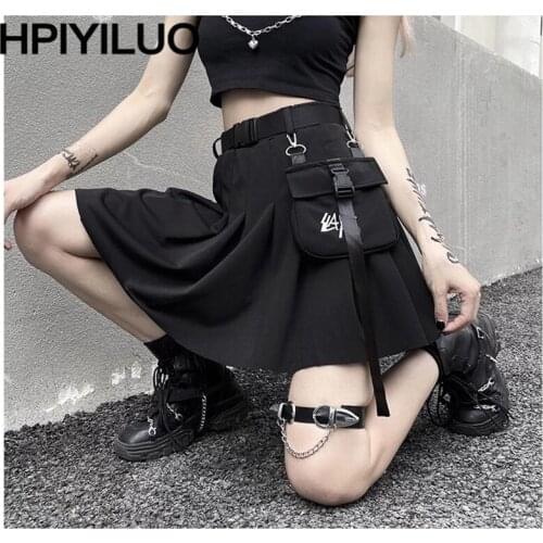 Plaid Skirt Women Harajuku High Elastic Waist Black Mini jupe Goth Skirts Red Punk Pleated Skirt With Belt And Waist Bag