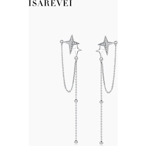 Tassel Star Long Drop Earrings 925 Sterling Silver Pixel Charm Zircon Elegant Earrings Jewelry Accessories For Women