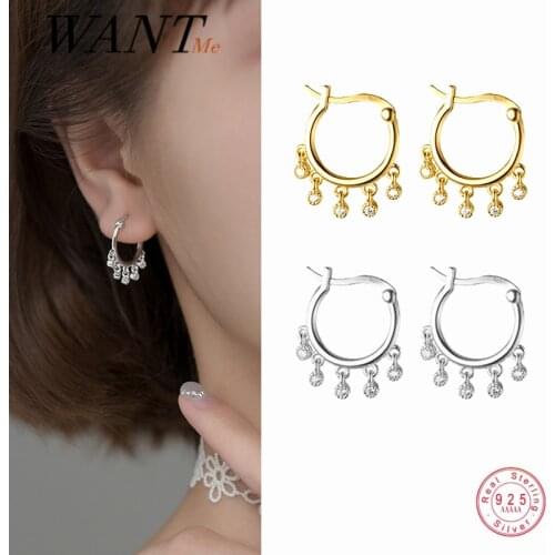 WANTME Genuine 925 Sterling Silver Luxury Round Zircon Tassel Fashion Stud Earrings for Women Korean Wedding Engagement Jewelry