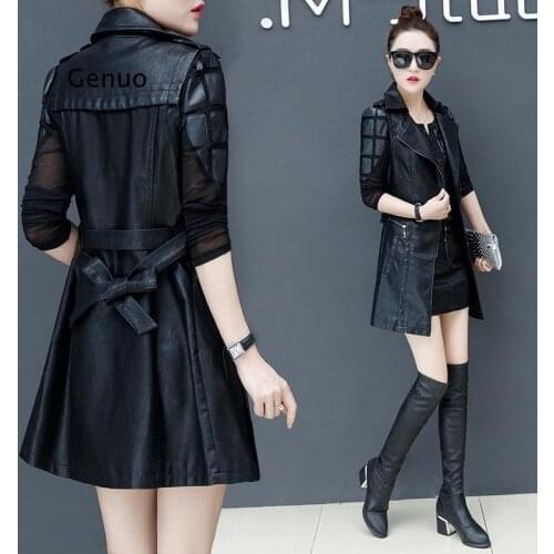 Women Sleeveless Mid Long Faux Leather Jacket Pu Top Trench Coat Female Waistcoat Fashion Motorcycle Clothes Fashion Tide