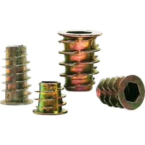 10pcs M4 M5 M6 M8 Hexagon Hex Socket Head Wood Furniture Embedded Insert Nut E-Nut Inside and Outside Thread Zinc-alloy