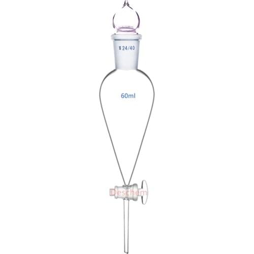60ml,24/40,Glass Pyriform Separatory Funnel,Straight Drop Tube,w/Glass Stopcock