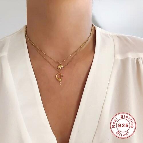 AIDE Fashion Snake/Elephant Pendant Necklace For Women Punk Glossy Animal Clavicle Chain 925 Sterling Silver Collares Jewelry