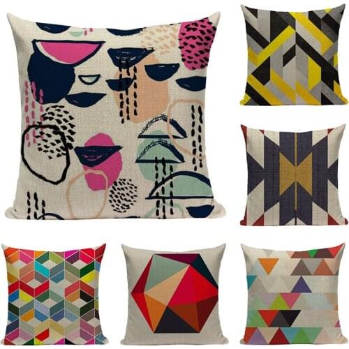 Arab Yarn Plaid Circle Stripes Sofa Bed Throw Pillow 45Cmx45Cm Linen Square Sofa And Chair Printing Pillows Case