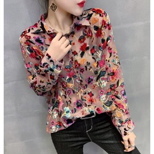 2020 Fall Winter New Women Thick Flocking Inner Warm Shirt Plus Size Floral Priting Long Sleeve Blouse Camisas Mujer Blusas