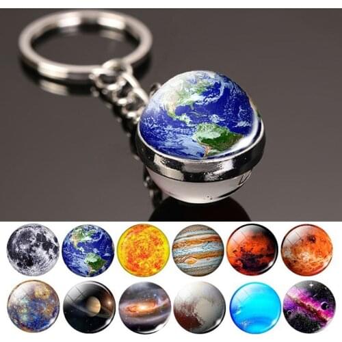 SWEBLE Solar System Planet Keyring Galaxy Nebula Space Keychain Moon Earth Sun Art Picture Double Side Glass Ball Key Chain