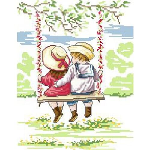 Childrens Swing Cross stitch Embroidery Handset Precision Print 11CT 14CT 18CT Material Pack