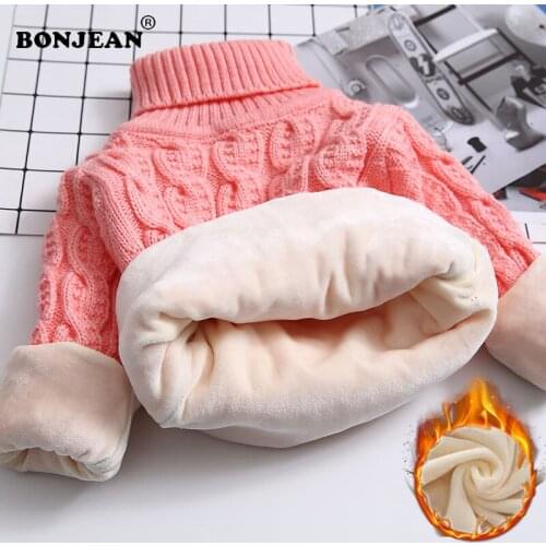 Baby Sweaters Knitted Pullovers Turtleneck Collar Plus Velvet Super Warm For Girl Winter Clothes Candy Kids Boy Sweater Cardigan