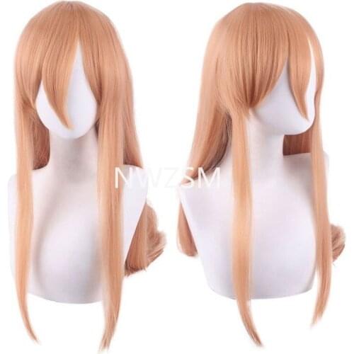 Anime Chainsaw Man Makima Cosplay Long Orange Wig Hairpins Props Heat-resistant Fiber Hair Wig Cap Halloween Party Role Play