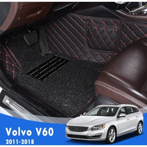 For V60 2018 2017 2016 2015 2014 2013 2012 2011 Luxury Double Layer Wire Loop Car Floor Mats Carpets Auto Rugs For Volvo