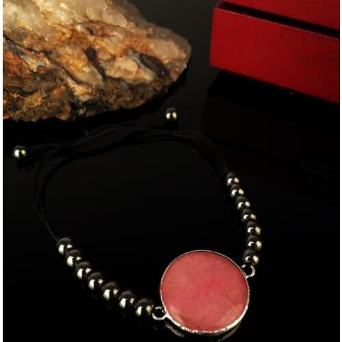 Dr Stone Natural Stone Women 'S Pink Quartz Stone Silver Plated Bracelet 372887768