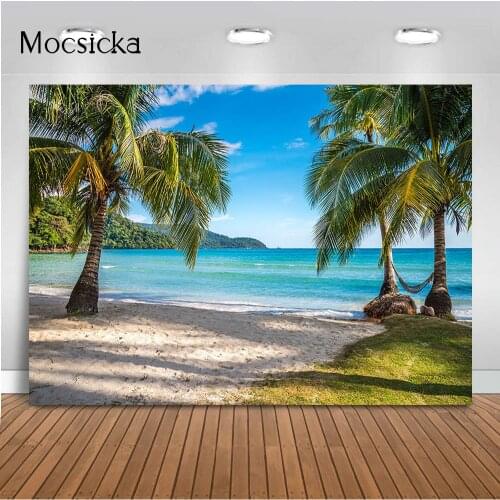 Summer Beach Birthday Backdrop for Photography Props Blue sky and Sea Photo Background Props Palm Tree Holiday Decorations Props