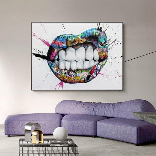 Graffiti Art Canvas Printings Teeth Lips Posters and Prints Canvas Art on The Wall Picture for Living Room Cuadros Home Decor