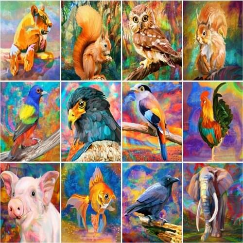 HUACAN Picture By Numbers Elephant Animal On Canvas Acrylic Unique Gift Oil Painting By Numbers Bird For Living Room