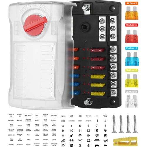 KKMOON 12-Way LED Blade with ATC Fuse Box with Negative Bus Bar Waterproof Car Automotive Marine 12V 100A Confuence Line
