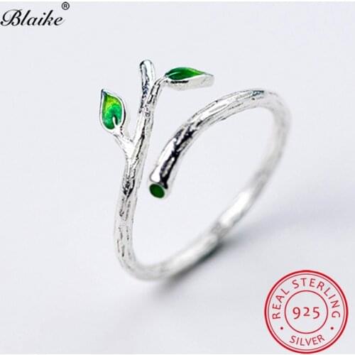 Cute Plant Tree Leaf Ring 925 Sterling Silver Open Rings For Women Minimalist Thin Ring Wedding Bands Party Prom Jewelry
